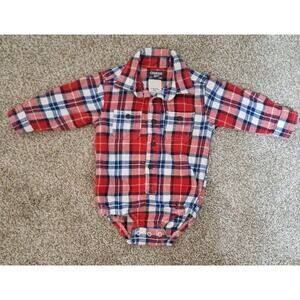 OshKosh B'gosh Baby Boy 18 Months Red Plaid Button Down One Piece